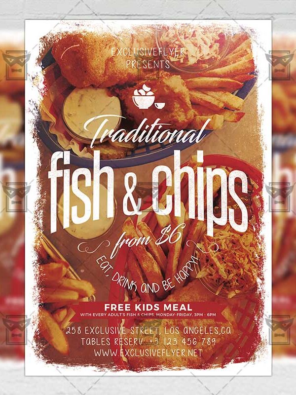 Download Traditional Fish and Chips PSD Flyer Template Now