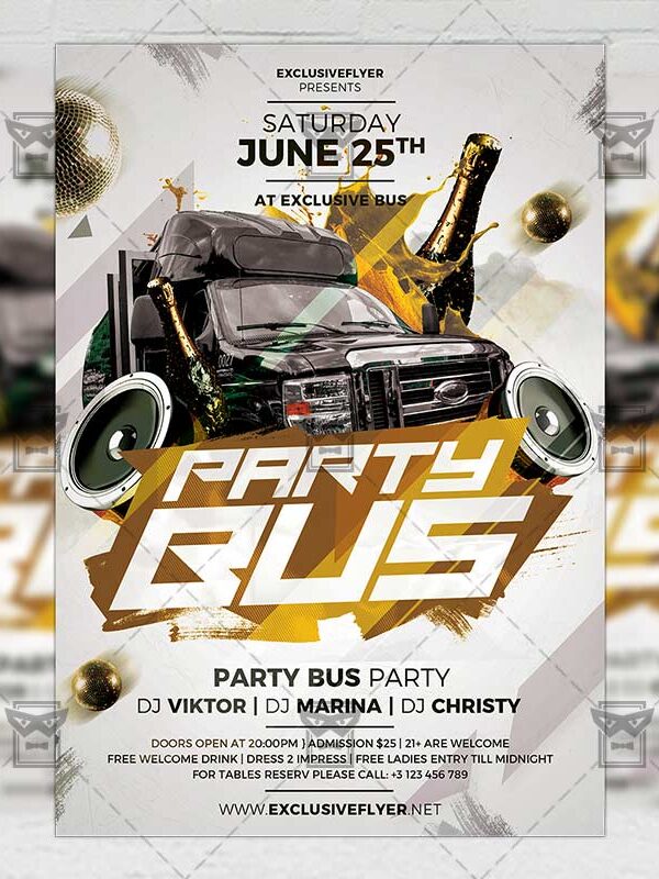 Download Party Bus Night PSD Flyer Template Now