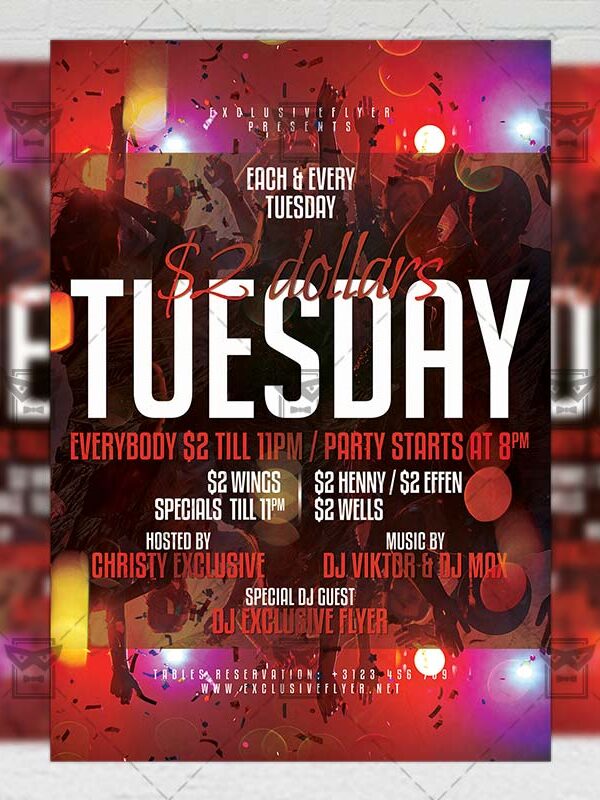 Download Two Dollars TuesdayPSD Flyer Template Now