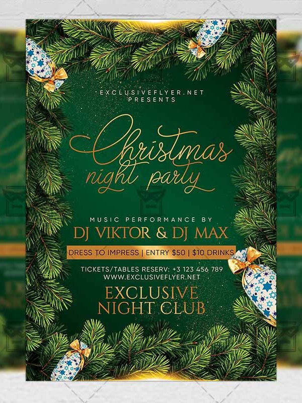 Christmas Night Party Flyer - Winter PSD Template