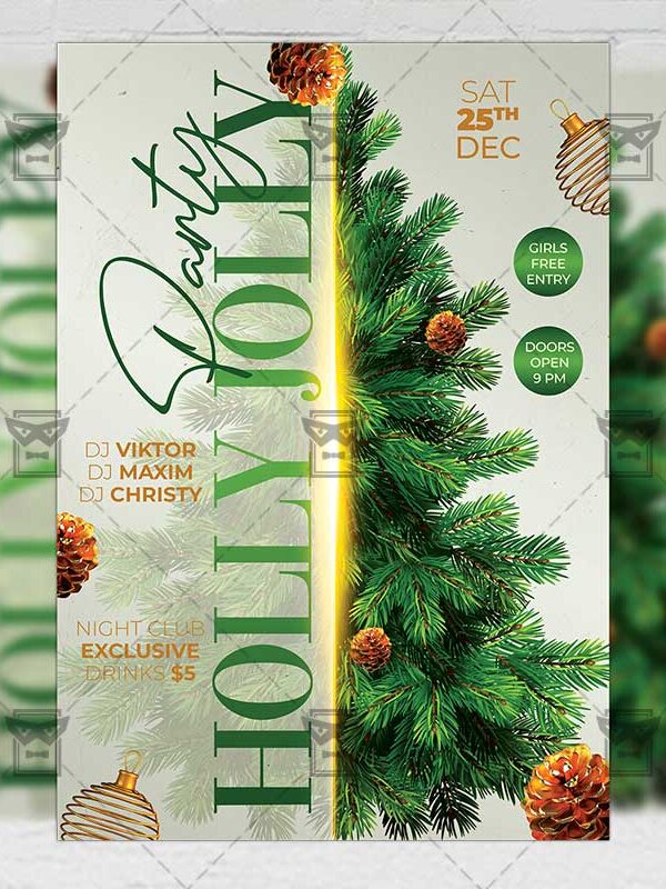 Holly Jolly Christmas Party Flyer - Winter PSD Template