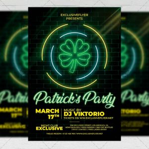 Neon St. Patrick's Party Template - Flyer PSD + Instagram Ready Size
