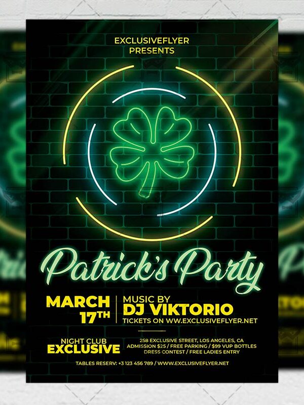 Neon St. Patrick's Party Template - Flyer PSD + Instagram Ready Size