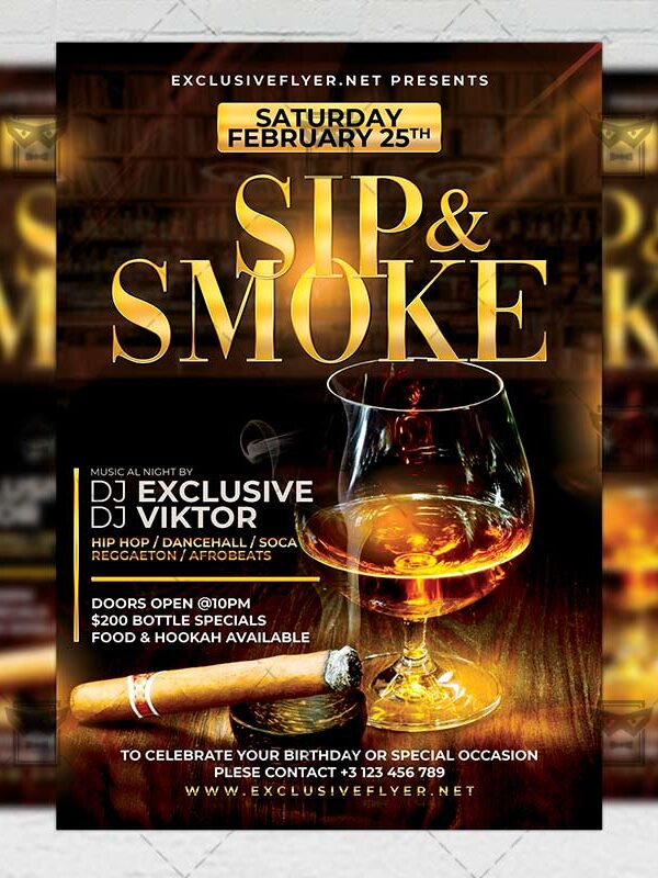 Sip and Smoke Template - Flyer PSD + Instagram Ready Size