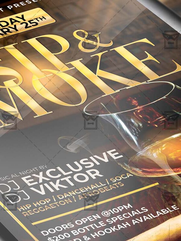 Sip and Smoke Template - Flyer PSD + Instagram Ready Size