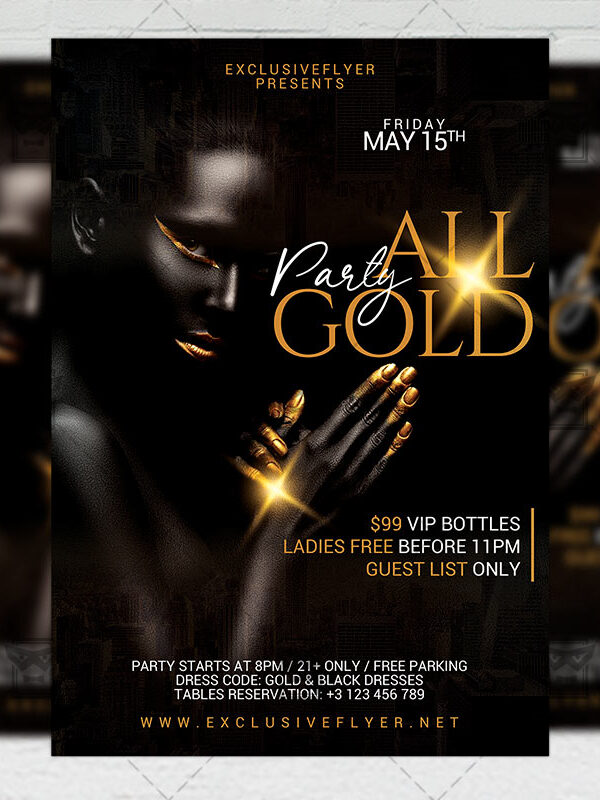 All Gold Party Template - Flyer PSD + Instagram Ready Size