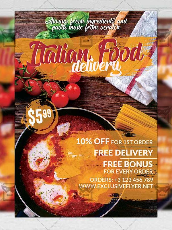 Delivery Italian Food Template - Flyer PSD + Instagram Ready Size