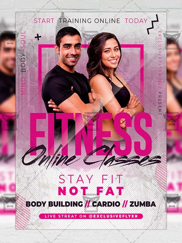 Online Fitness Classes Template - Flyer PSD + Instagram Ready Size
