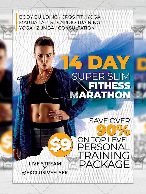 Online Fitness Marathon Template - Flyer PSD + Instagram Ready Size