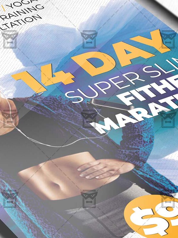 Online Fitness Marathon Template - Flyer PSD + Instagram Ready Size