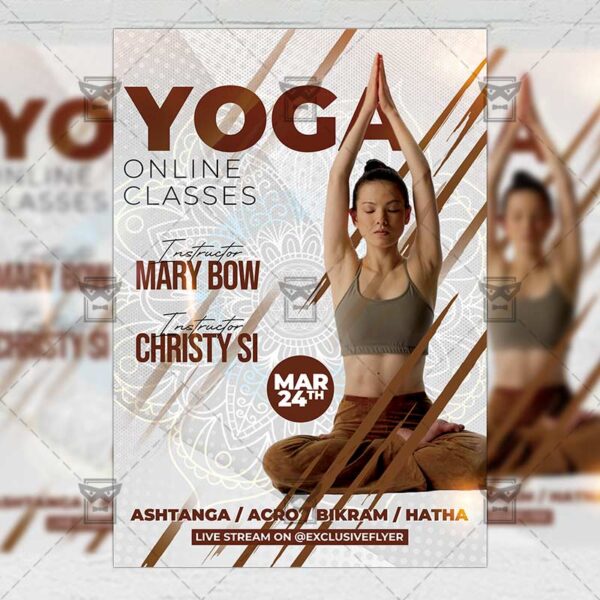 Online Yoga Classes Template - Flyer PSD + Instagram Ready Size
