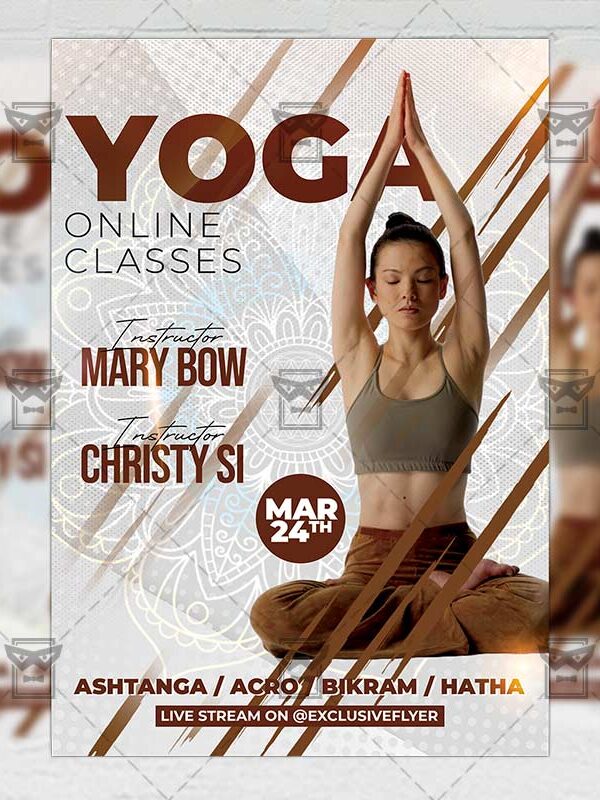 Online Yoga Classes Template - Flyer PSD + Instagram Ready Size