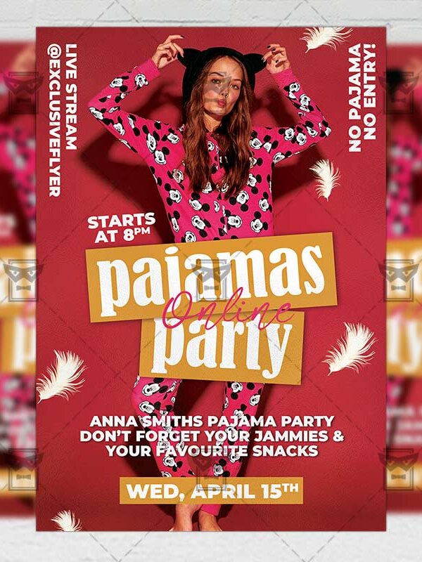 Pajamas Online Party Template - Flyer PSD + Instagram Ready Size