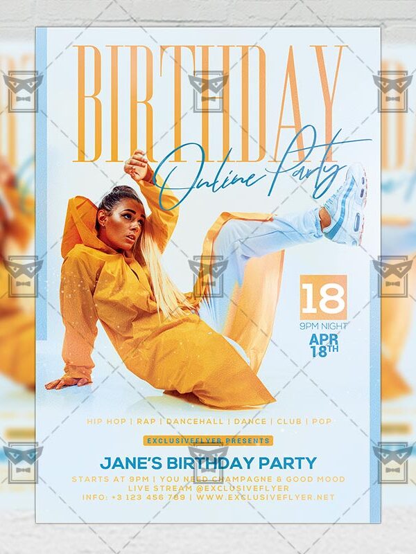 Online Birthday Party Template - Flyer PSD Optimized for Instagram