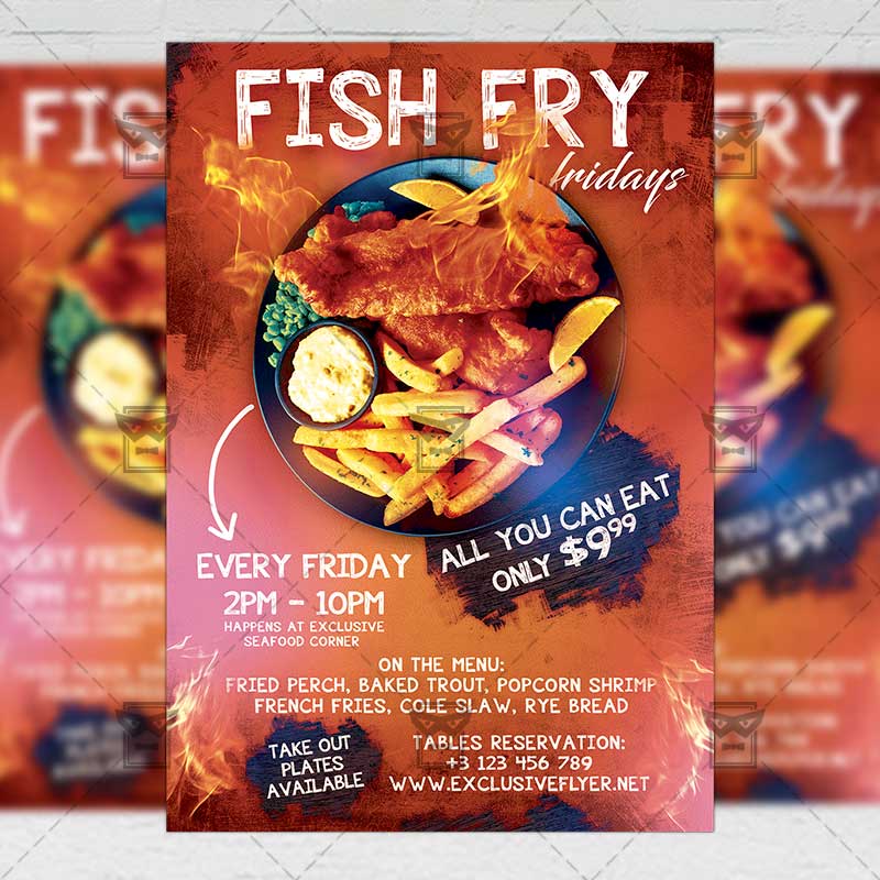 Fish Fry Fridays Template Flyer PSD   Instagram Ready Size