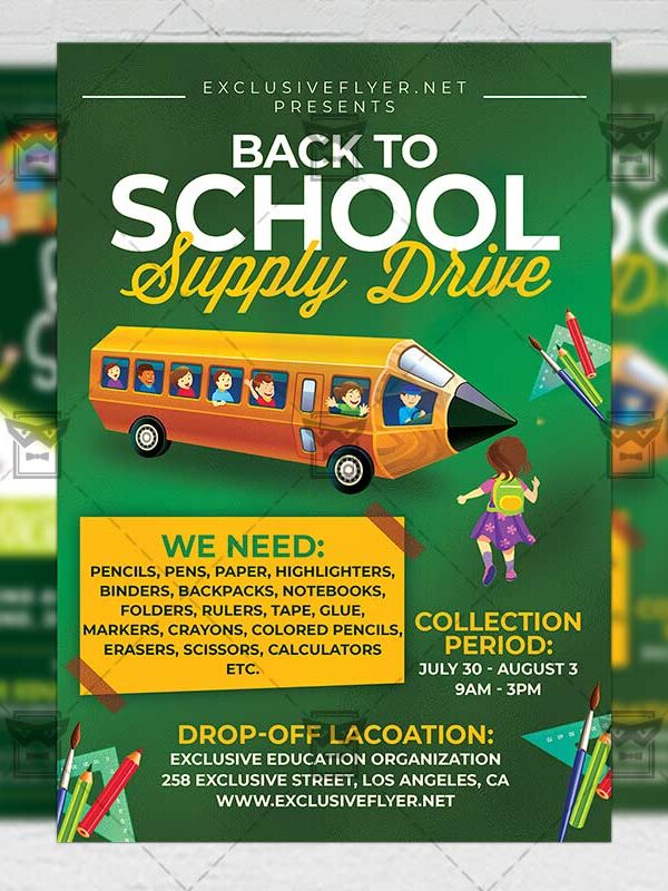 Back to School Supply Drive - Flyer PSD Template