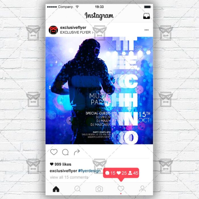 Techno Party - Instagram Post and Stories PSD Template