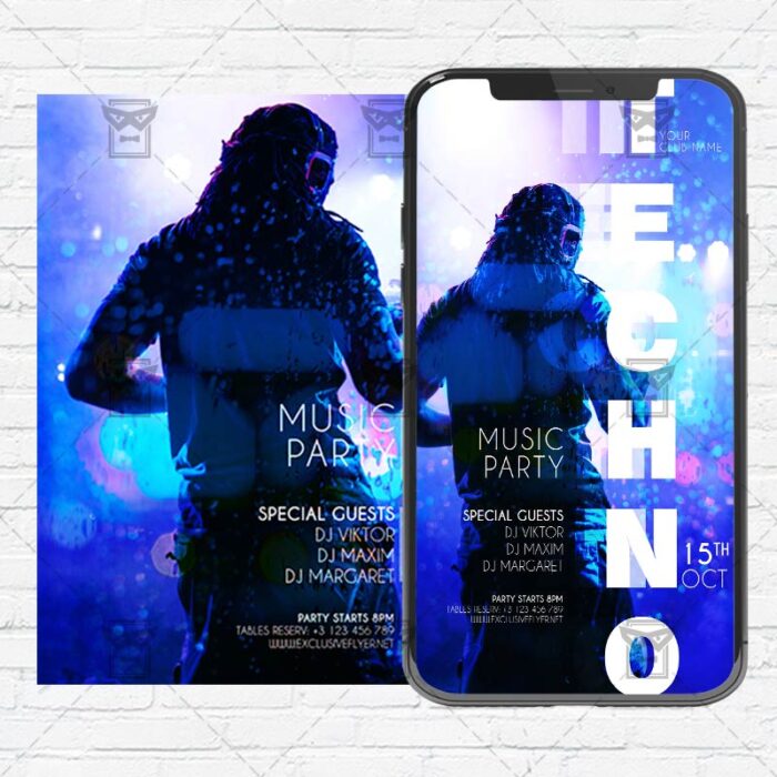 Techno Party - Instagram Post and Stories PSD Template
