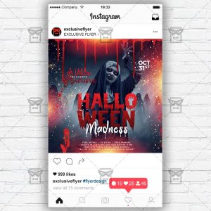 Halloween Madness - Instagram Post and Stories PSD Template