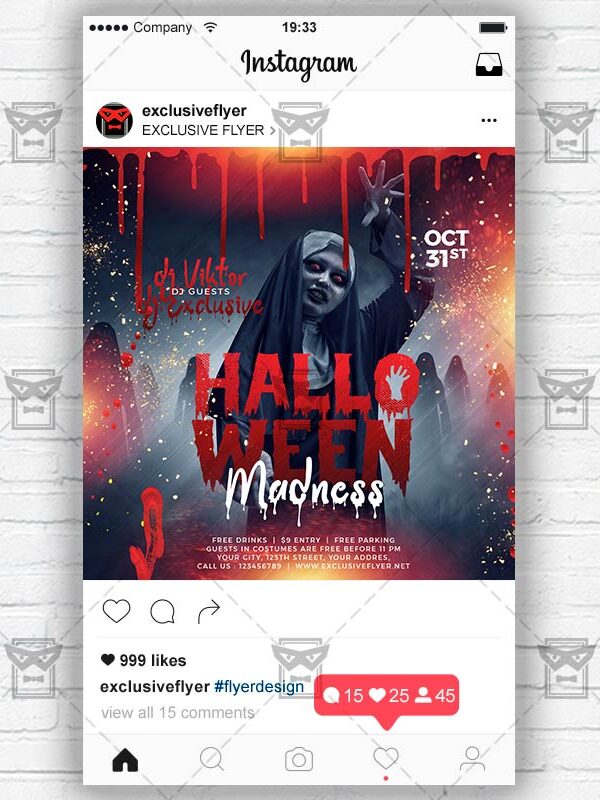 Halloween Madness - Instagram Post and Stories PSD Template