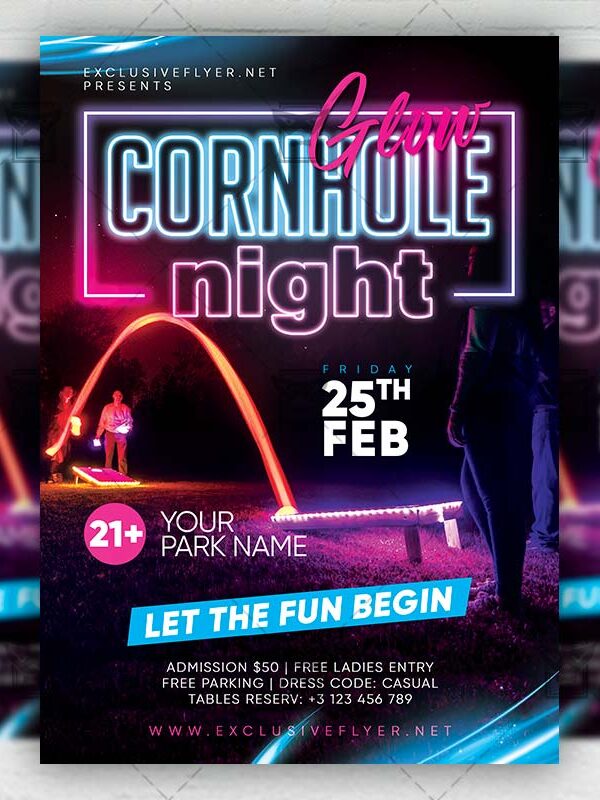 Glow Cornhole Night - Flyer PSD Template | ExclusiveFlyer