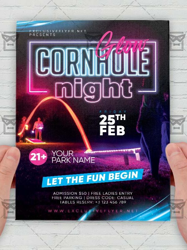 Glow Cornhole Night - Flyer PSD Template | ExclusiveFlyer