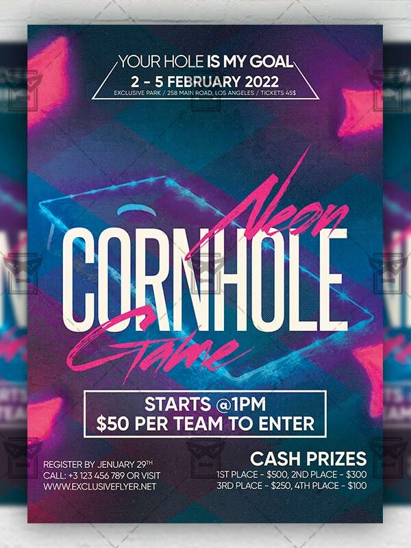Neon Cornhole Game - Flyer PSD Template | ExclusiveFlyer