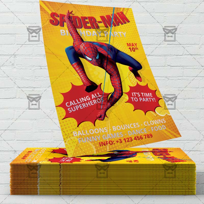 Spiderman Birthday Invitation - Flyer PSD Template