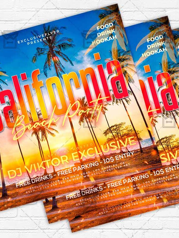 California Beach Night - Flyer PSD Template | ExclusiveFlyer