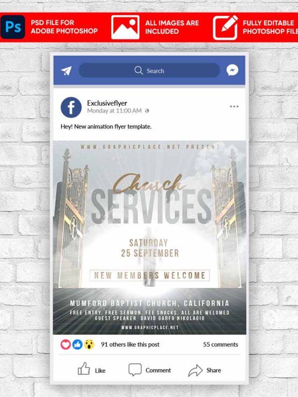 Church Services Animated Flyer PSD Template