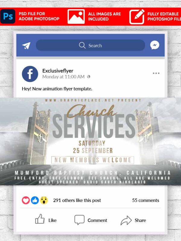 Church Services Animated Flyer PSD Template