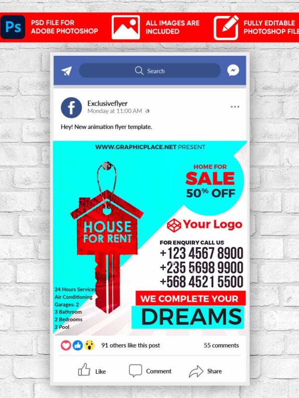 House For Rent Animated Flyer PSD Template