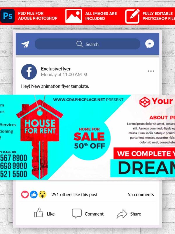 House For Rent Animated Flyer PSD Template