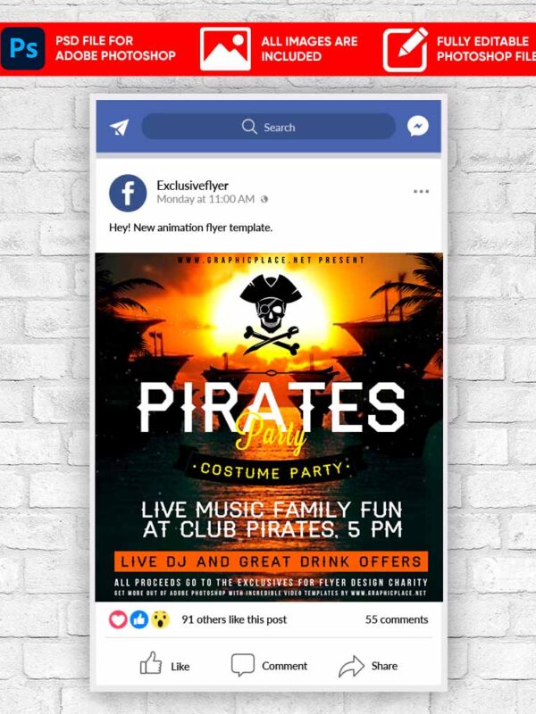Pirates Party Animated Flyer PSD Template