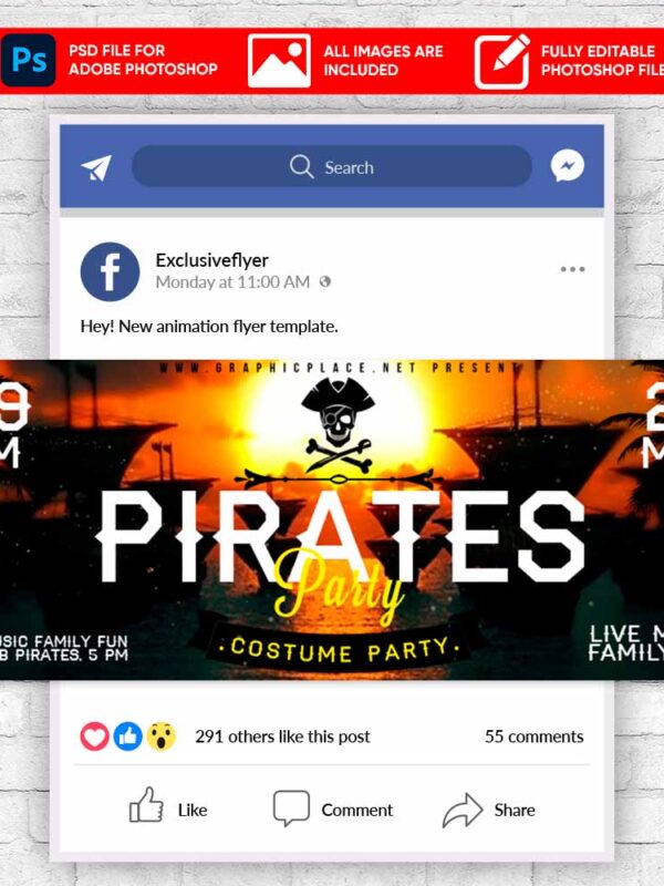 Pirates Party Animated Flyer PSD Template