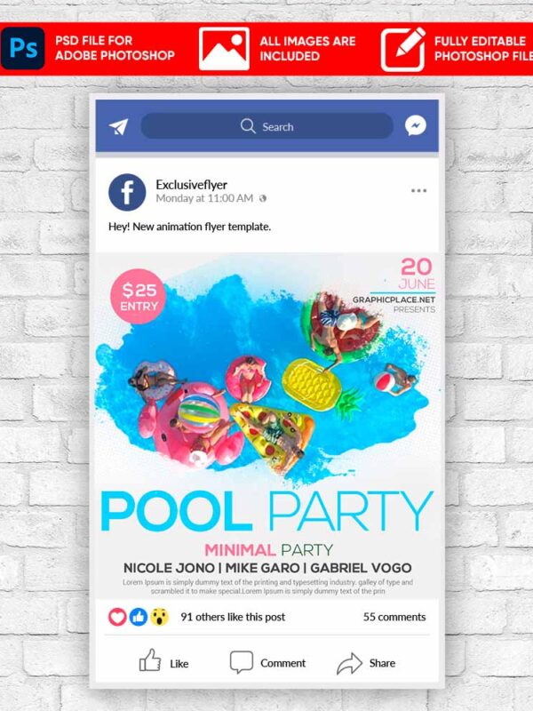 Pool Party Animated Flyer PSD Template