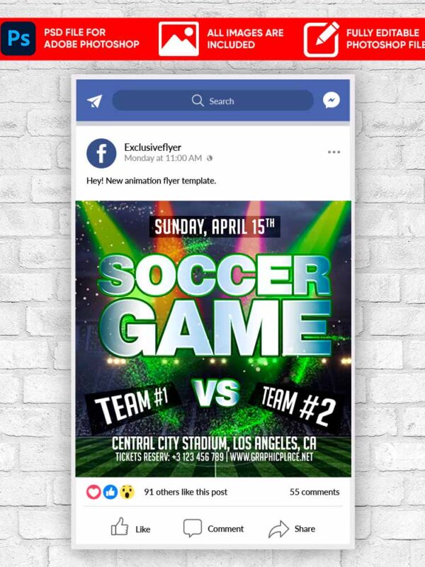 Soccer Game Animated Flyer PSD Template