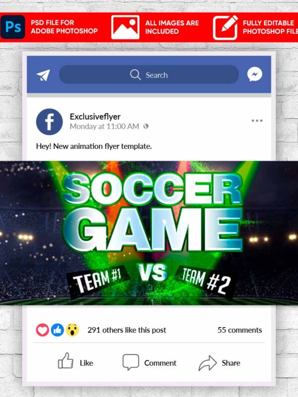 Soccer Game Animated Flyer PSD Template