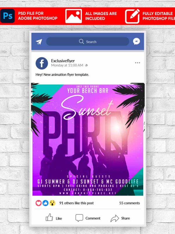 Sunset Party Animated Flyer PSD Template