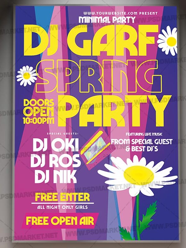 Download Spring Dj Club Party Card Printable Template 1