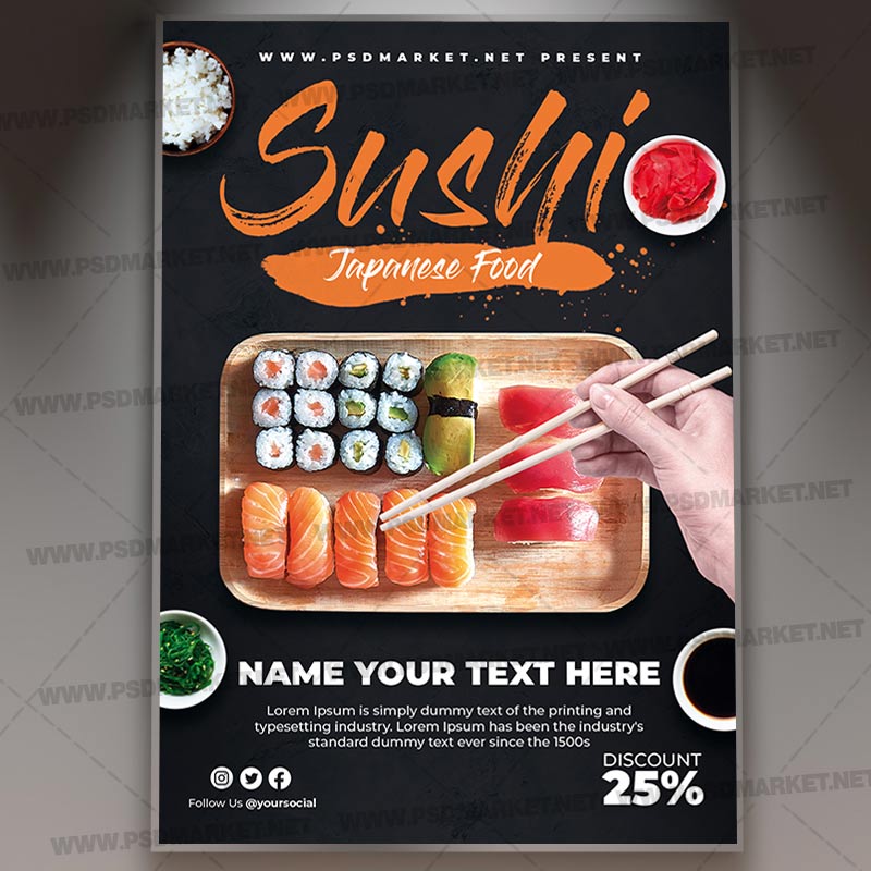 Sushi Food Card Printable Template Flyer PSD | PSDmarket
