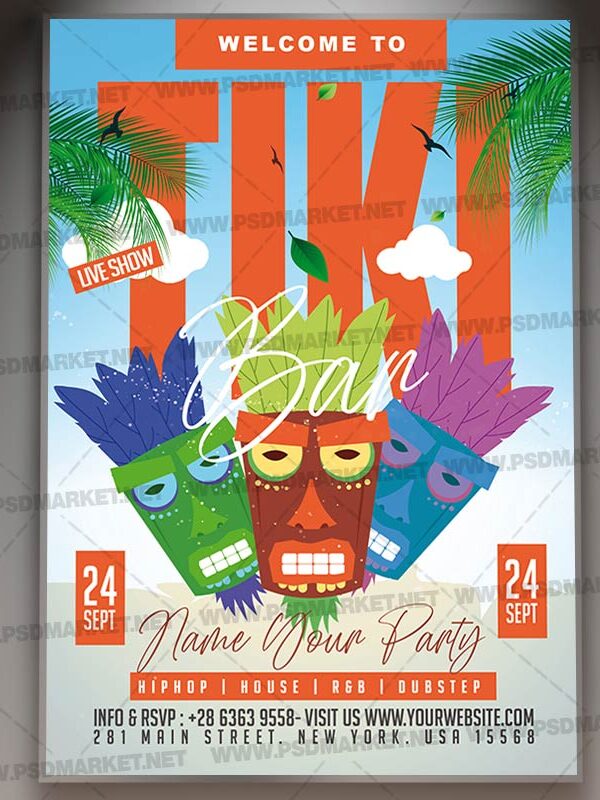 Download Tiki Bar Event Card Printable Template 1