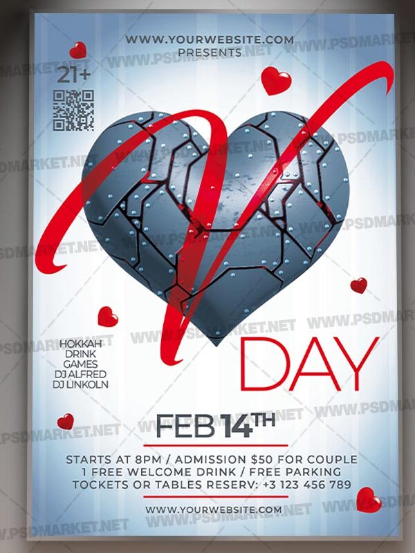 Download V Day Party Card Printable Template 1