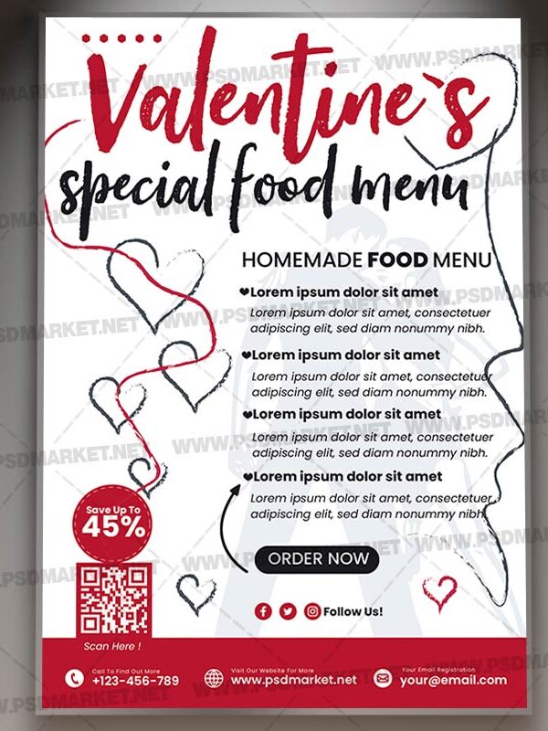 Download Valentines Day Menu Card Printable Template 1