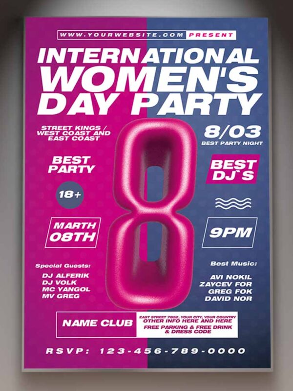Download Womens Day Club Party Card Printable Template 1