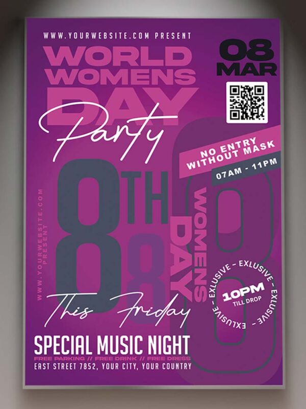 Download Womens Day Party Night Card Printable Template 1