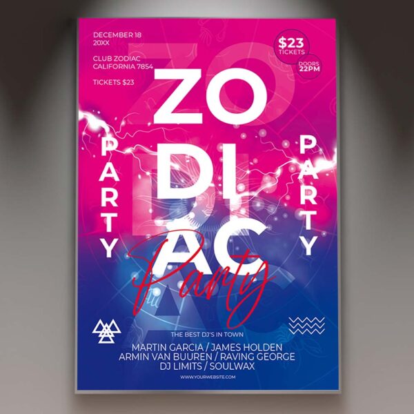 Zodiac Party Card Printable Template | PSDmarket