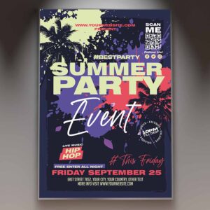 Download Summer Color Party Card Printable PSD Template 1