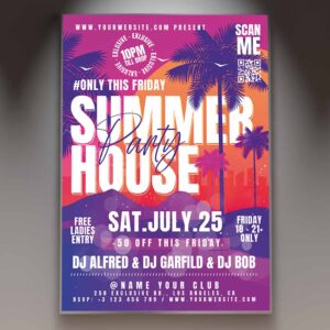 Download Summer House Party Card Printable PSD Template 1