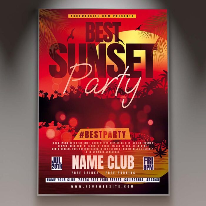 Download Sunset Party Card Printable PSD Template 1